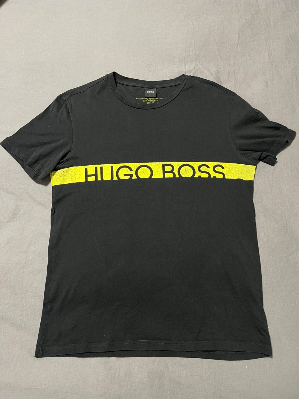 Hugo Boss Black T-shirt with Yellow Print ⚠️